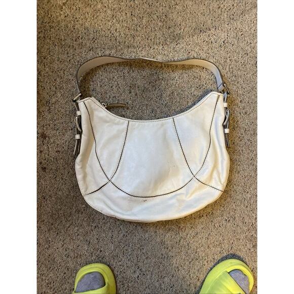 Michael Kors Ivory Smooth Leather White Stitching Hobo Shoulder Bag Y2K Office - Picture 7 of 9
